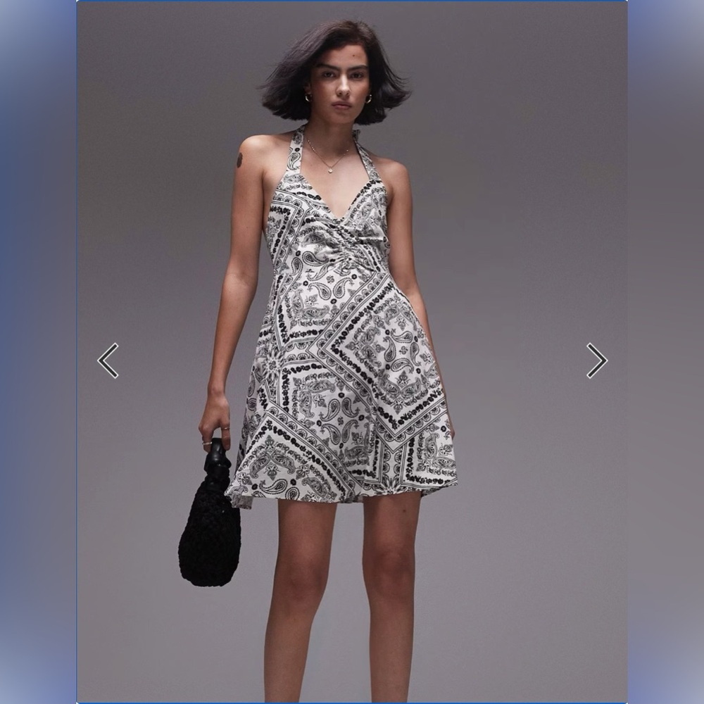 Topshop Black and White Halter Mini Dress